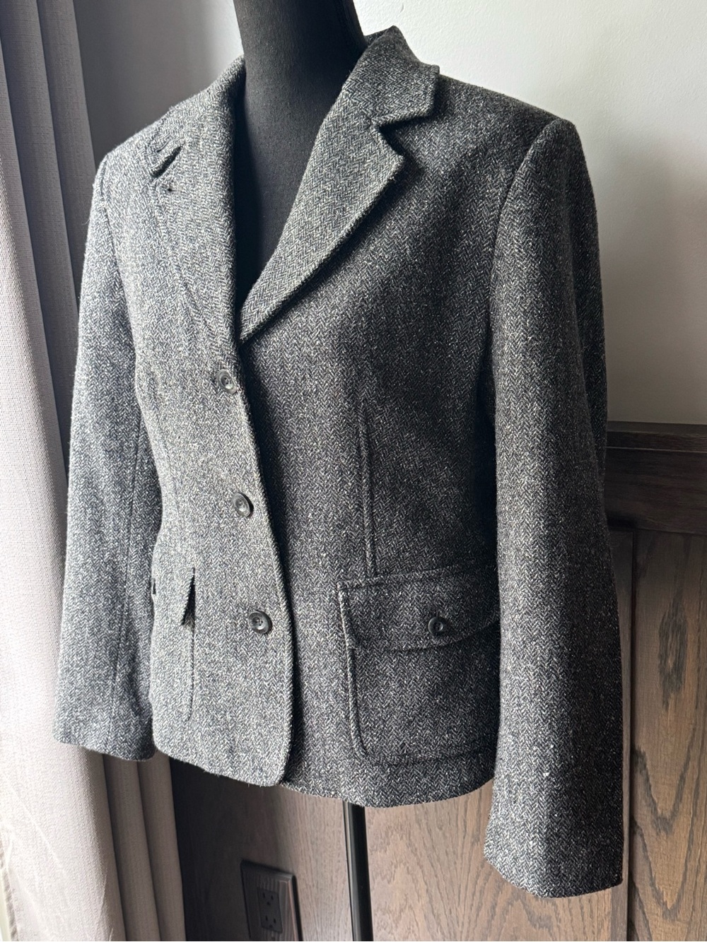 LL Bean Vintage Wool Silk Herringbone Blazer led petite - Picture 2 of 9